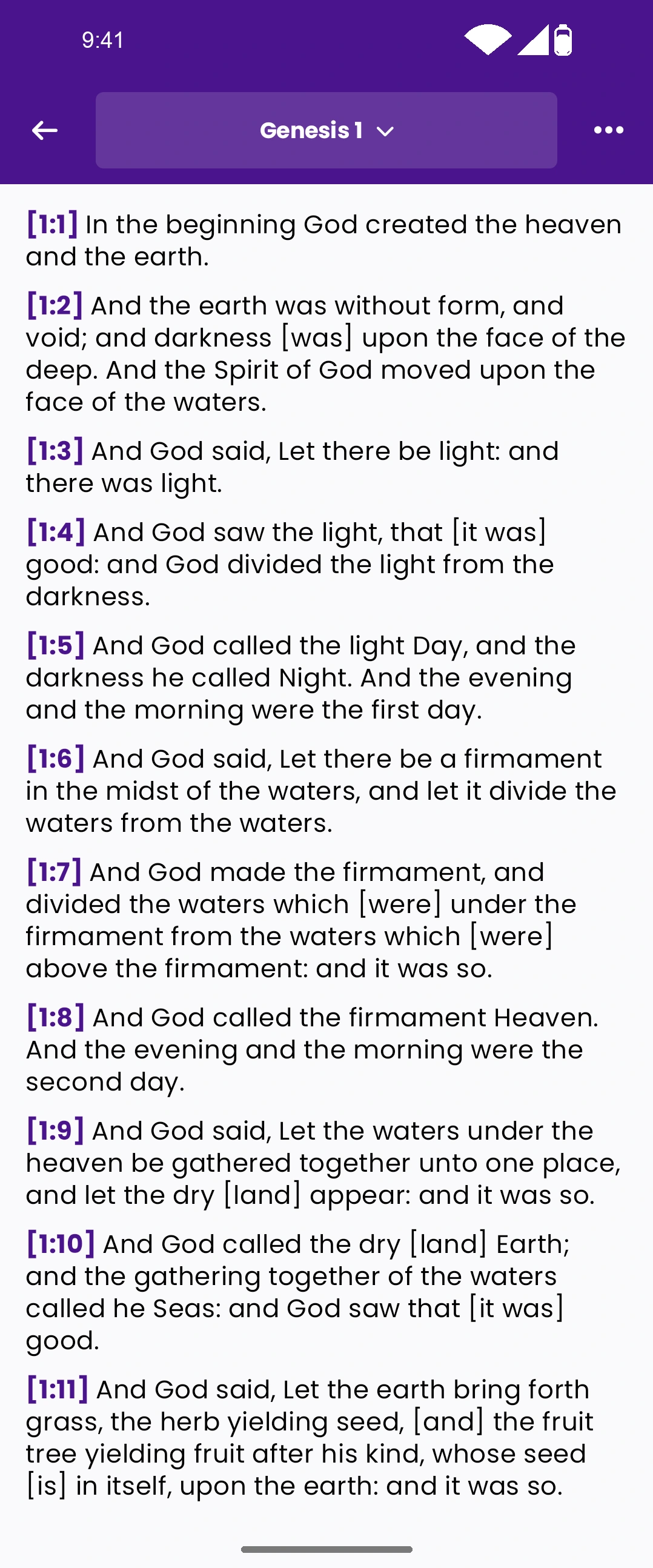 Bible reading in MySimpleBible on Android