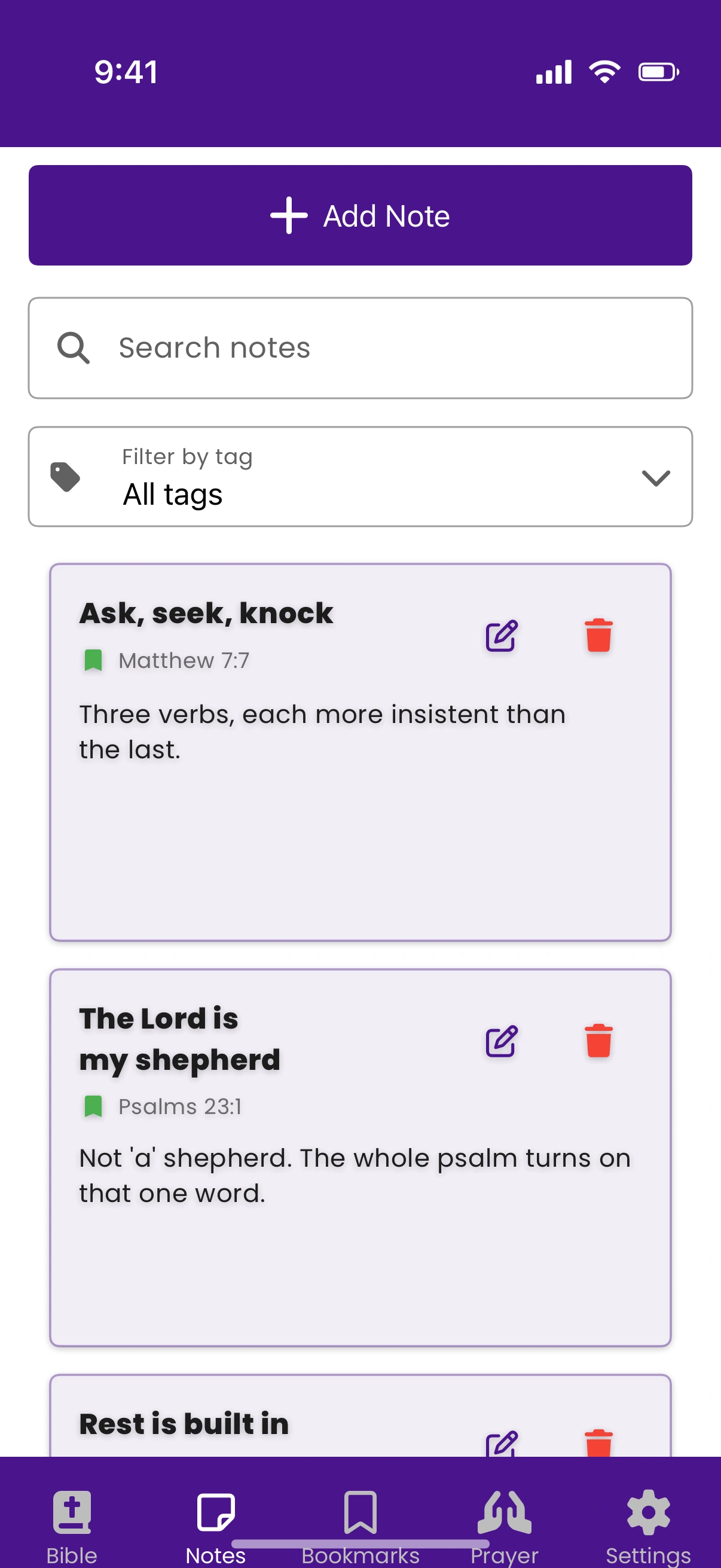 Notes connected to Scripture in MySimpleBible on iPhone